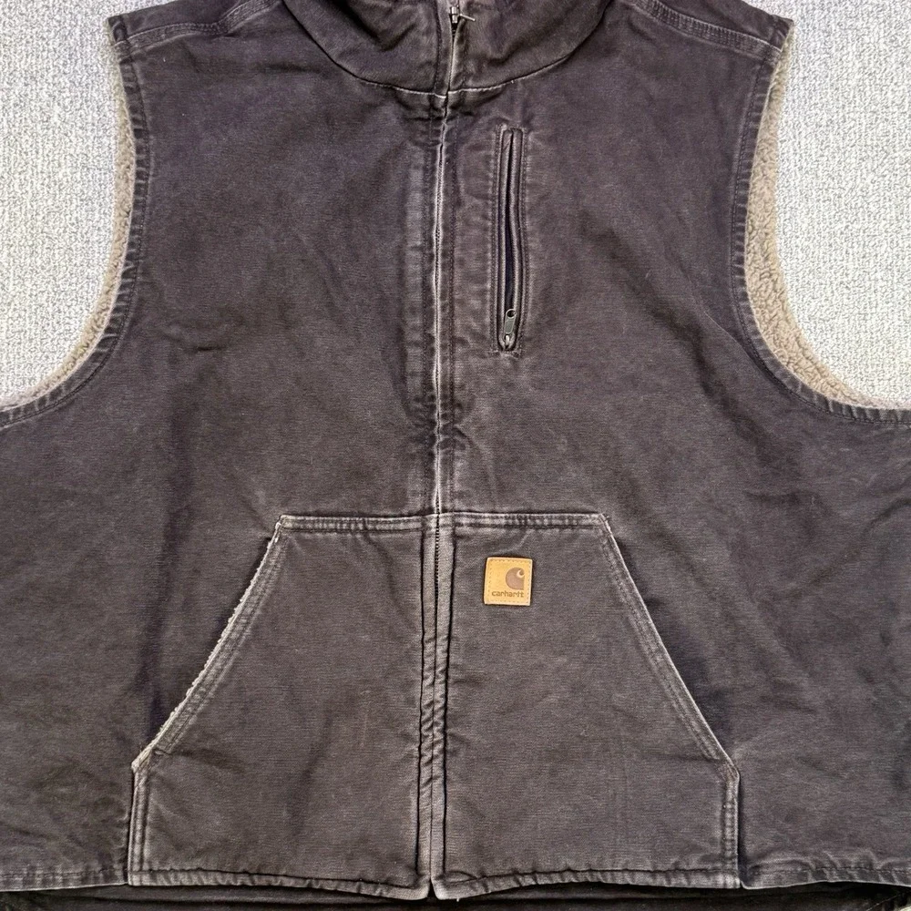 Carhartt V33 DKB Vest XXL Dark Brown Duck Canvas Sherpa Lined Workwear‎ Western